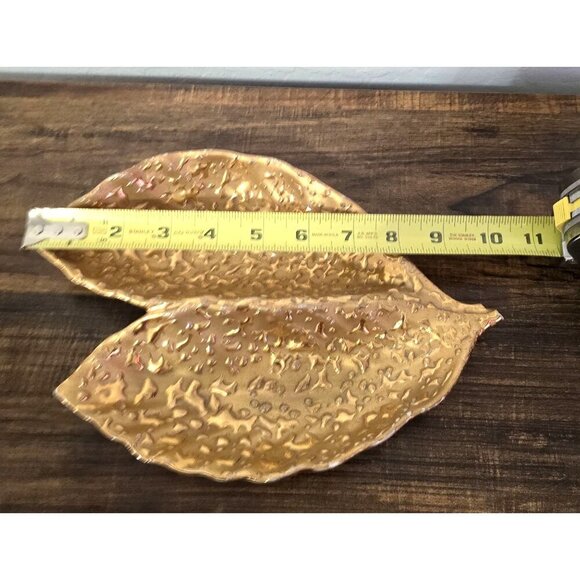 Vintage Weeping-Bright Gold Leaf-Shaped Hand Decorated Candy Dish With 22K Gold - Picture 3 of 5